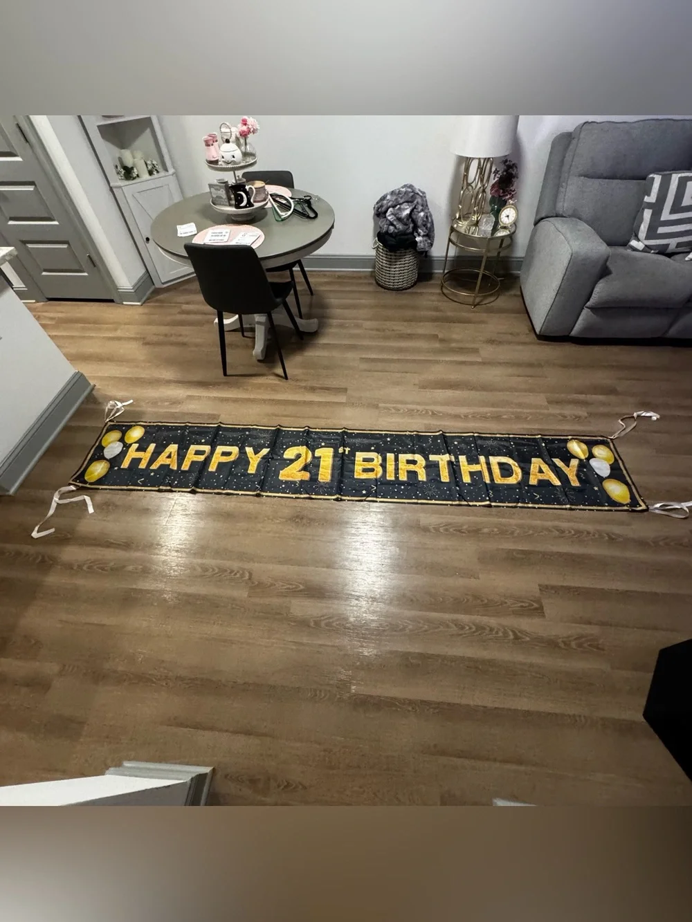 Happy 21st Birthday Banner - Black and Gold Party Decoration